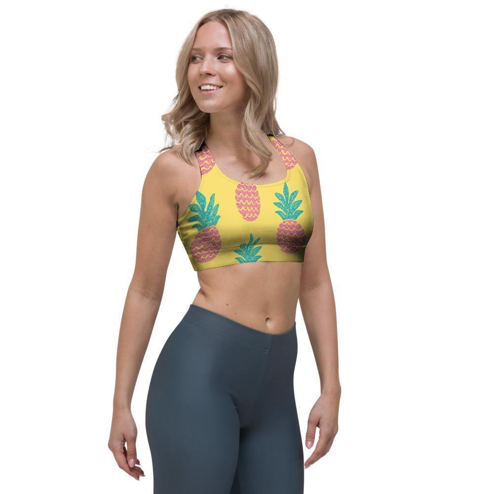 Yellow Pineapple Print Sports Bra-grizzshop