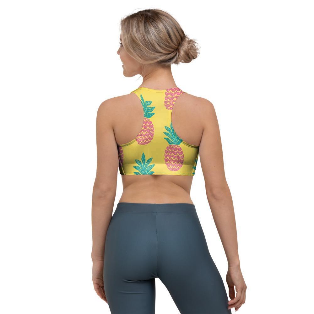 Yellow Pineapple Print Sports Bra-grizzshop