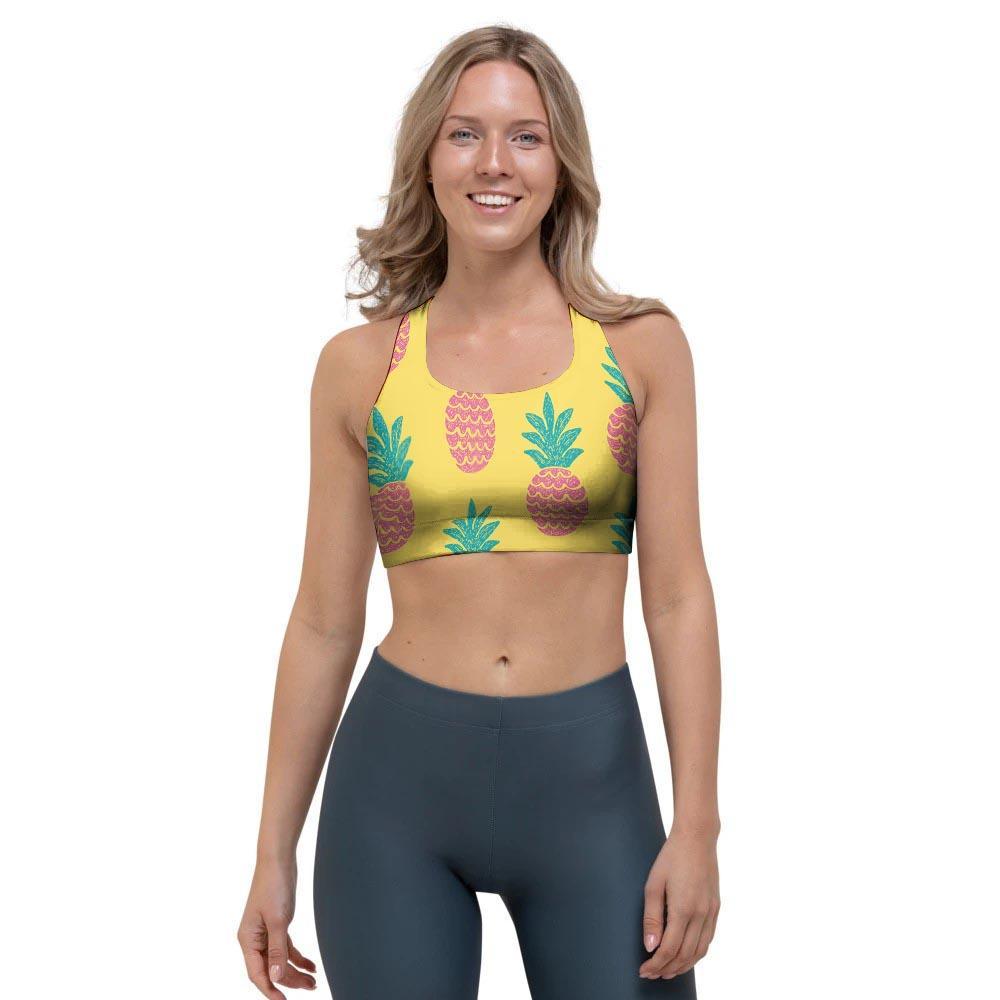 Yellow Pineapple Print Sports Bra-grizzshop