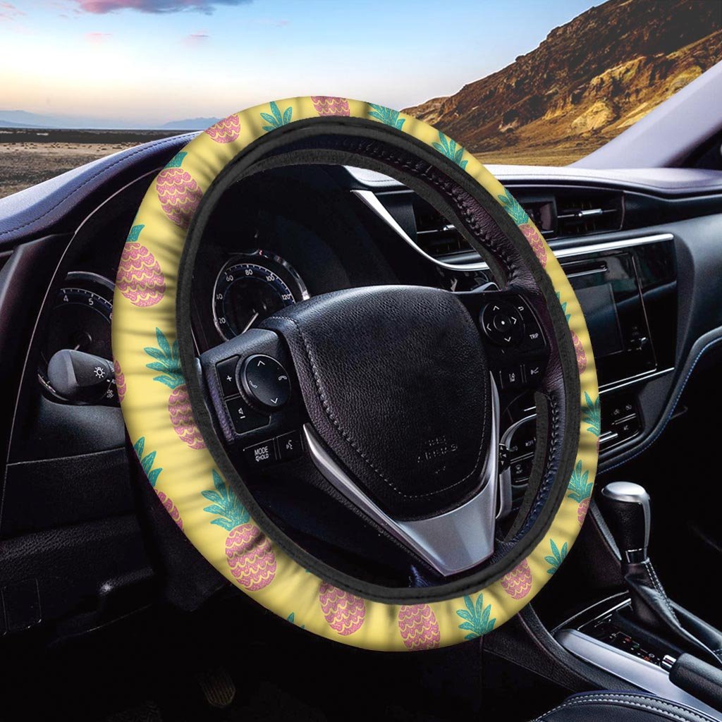 Yellow Pineapple Print Steering Wheel Cover-grizzshop