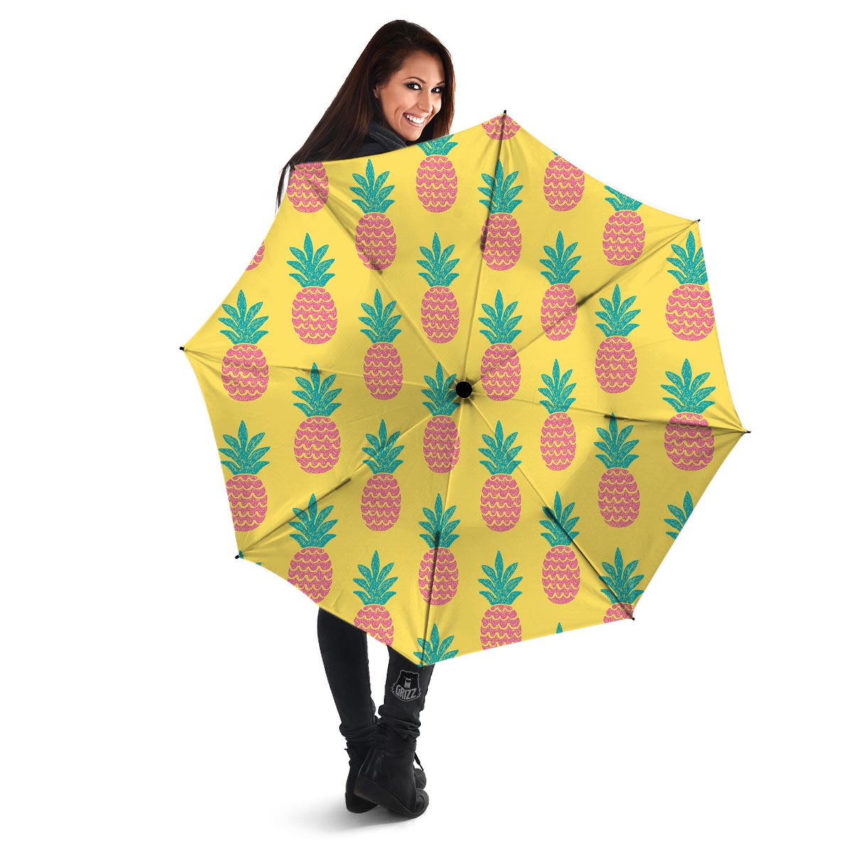 Yellow Pineapple Print Umbrella-grizzshop