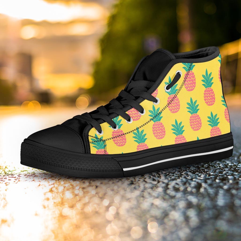 Yellow Pineapple Print Women's High Top Shoes-grizzshop