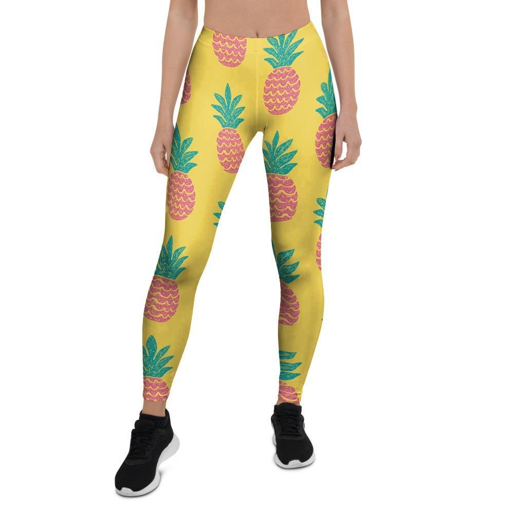 Yellow Pineapple Print Women's Leggings-grizzshop