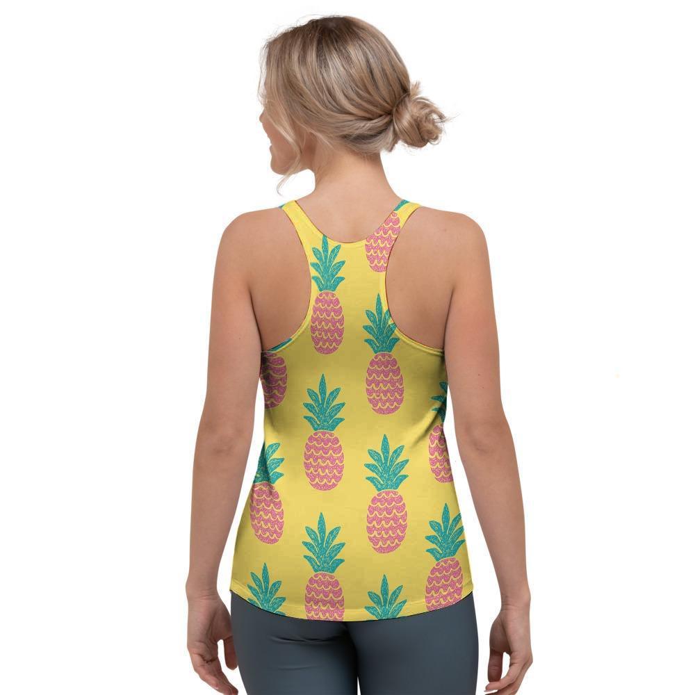 Yellow Pineapple Print Women's Racerback Tank Top-grizzshop