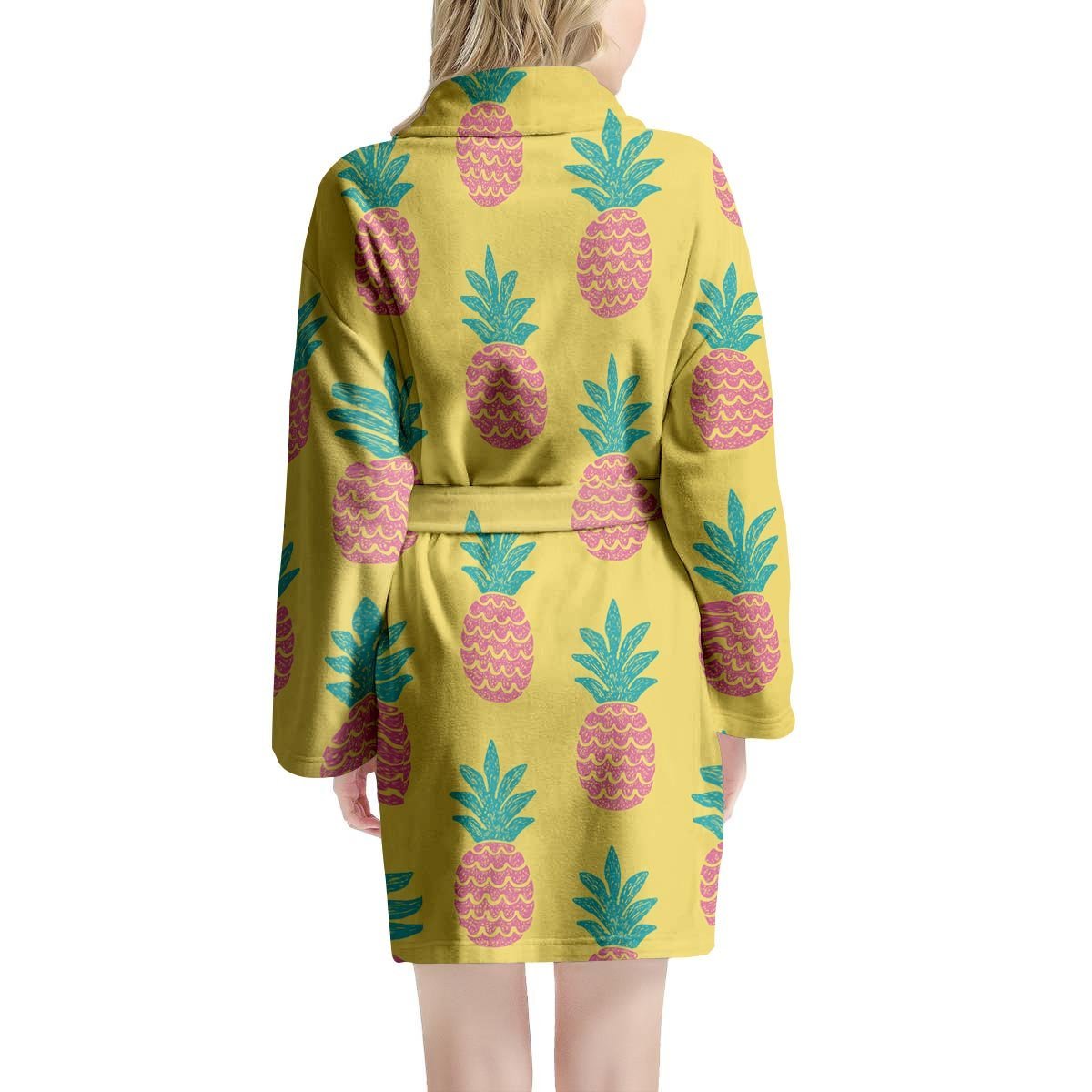 Yellow Pineapple Print Women's Robe-grizzshop