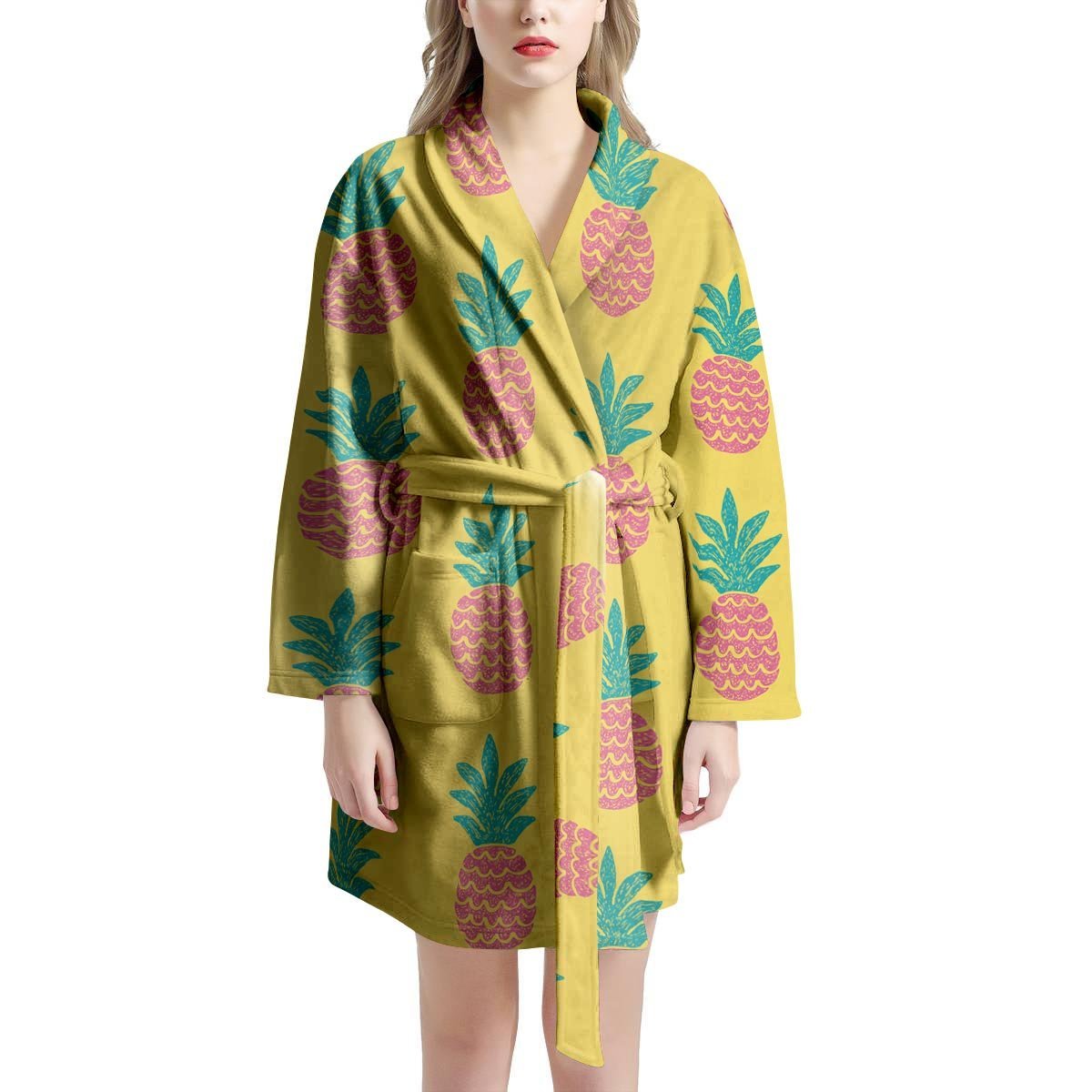 Yellow Pineapple Print Women's Robe-grizzshop