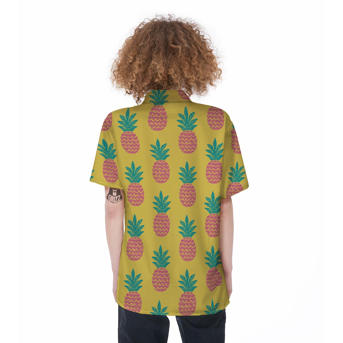Yellow Pineapple Print Women's Short Sleeve Shirts-grizzshop