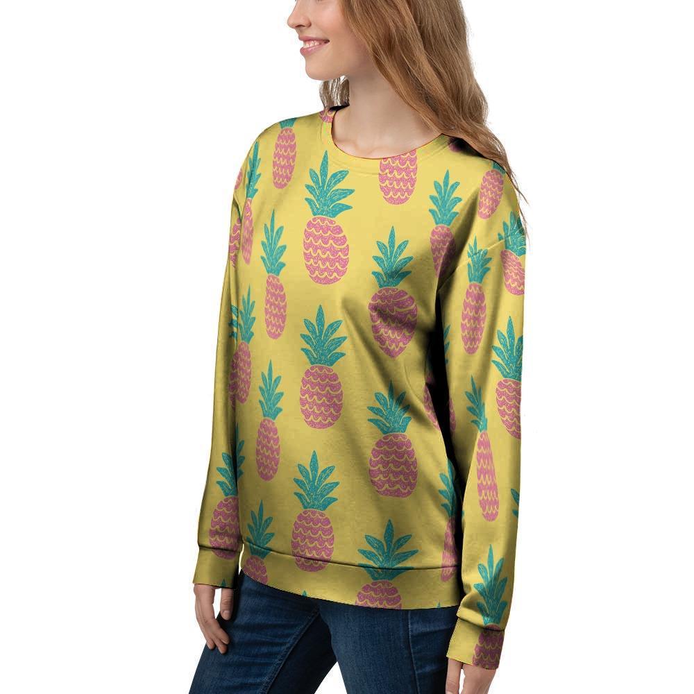 Yellow Pineapple Print Women's Sweatshirt-grizzshop