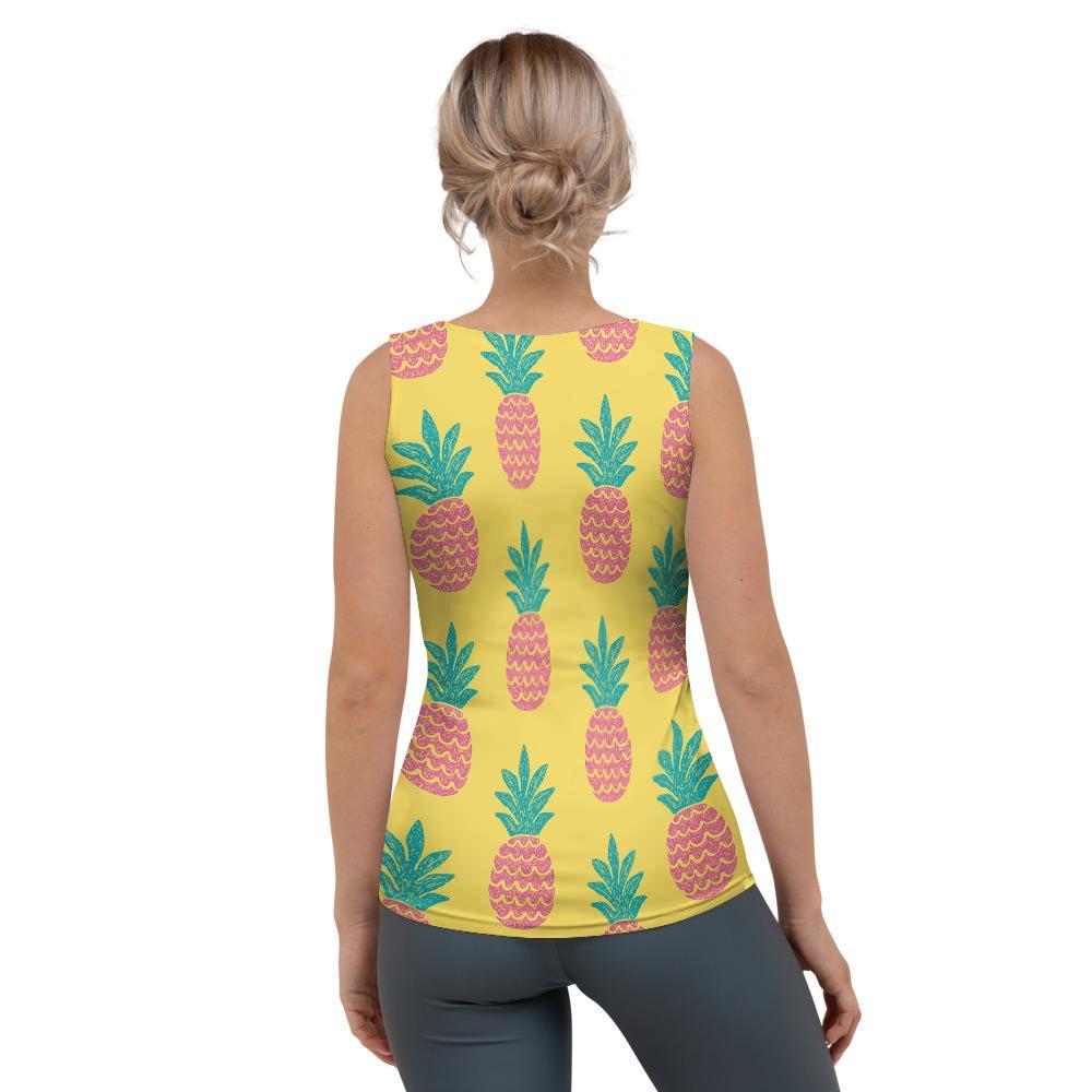 Yellow Pineapple Print Women's Tank Top-grizzshop