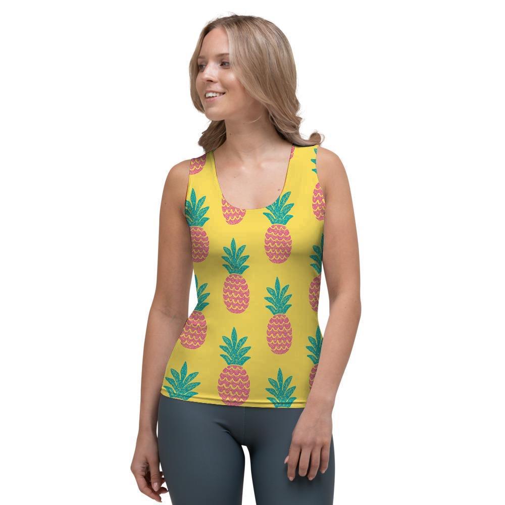 Yellow Pineapple Print Women's Tank Top-grizzshop