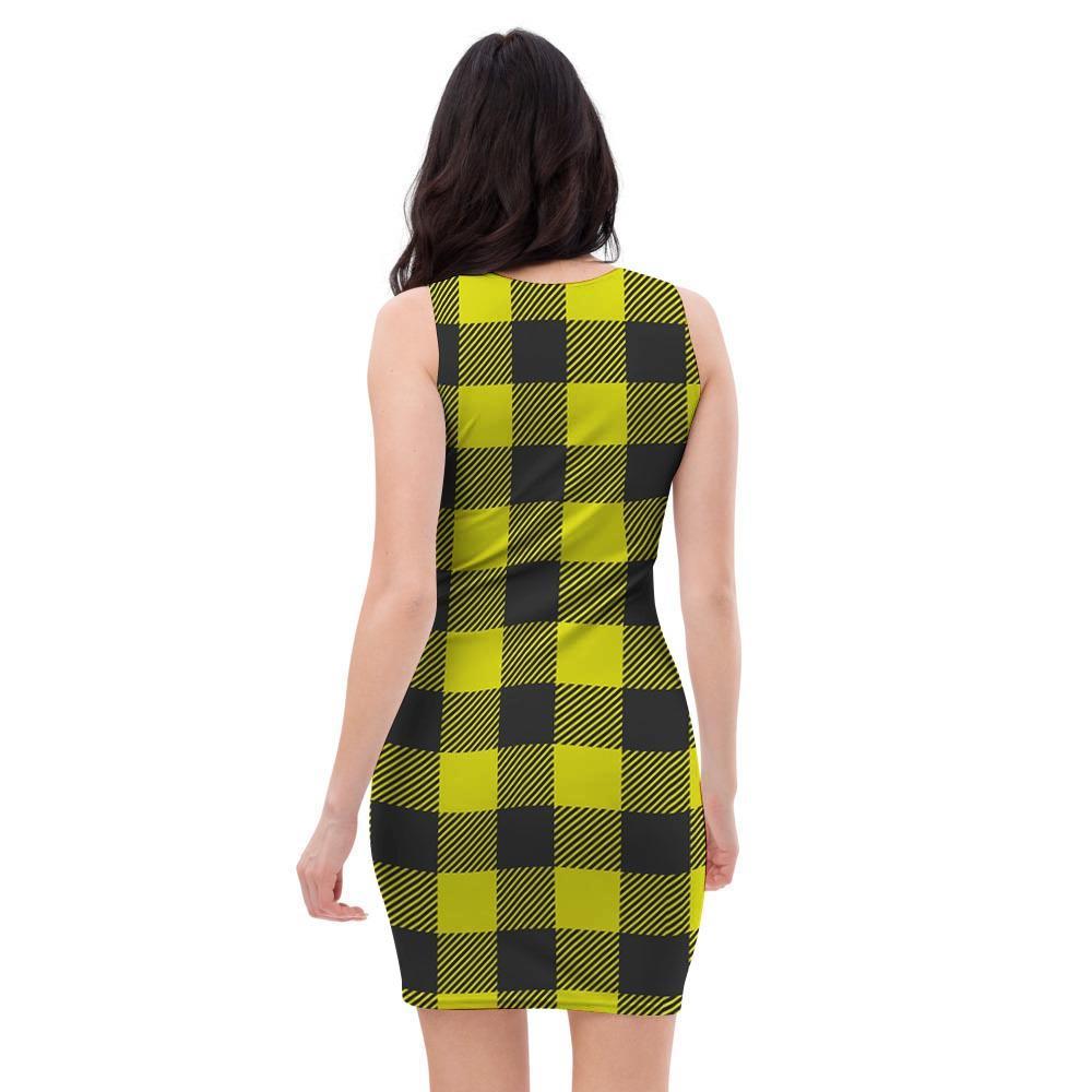 Yellow Plaid Bodycon Dress-grizzshop