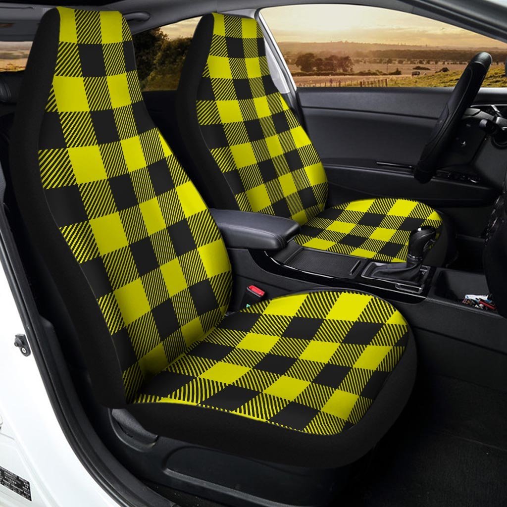 Yellow Plaid Car Seat Covers-grizzshop