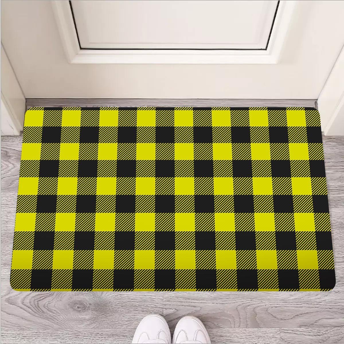 Yellow Plaid Door Mat-grizzshop