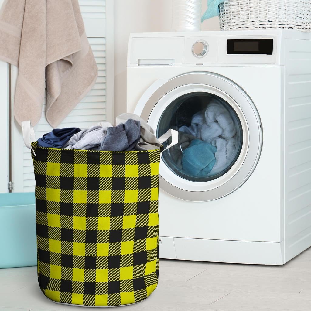 Yellow Plaid Laundry Basket-grizzshop