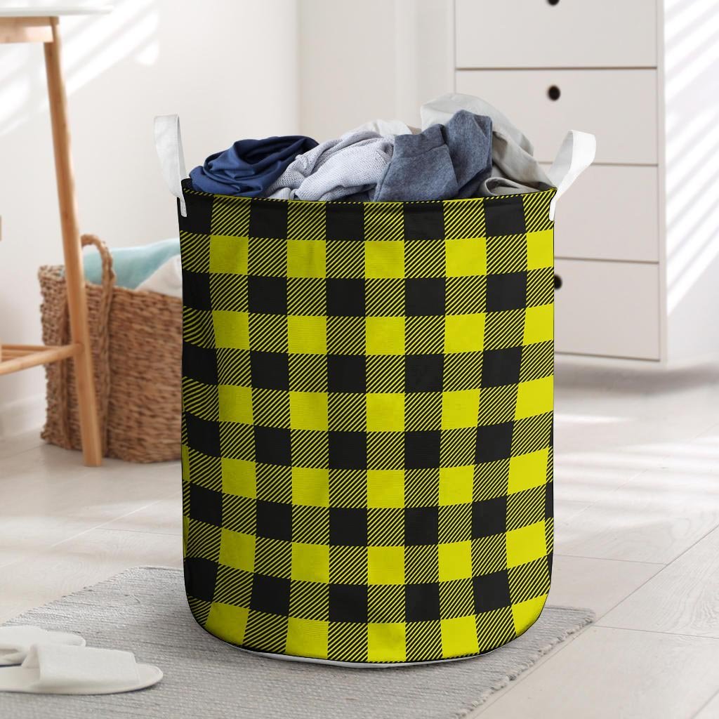 Yellow Plaid Laundry Basket-grizzshop