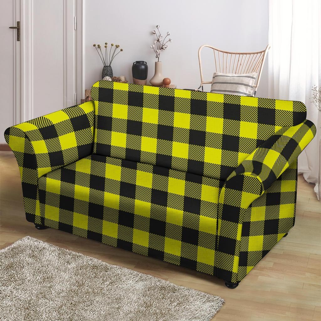Yellow Plaid Loveseat Cover-grizzshop