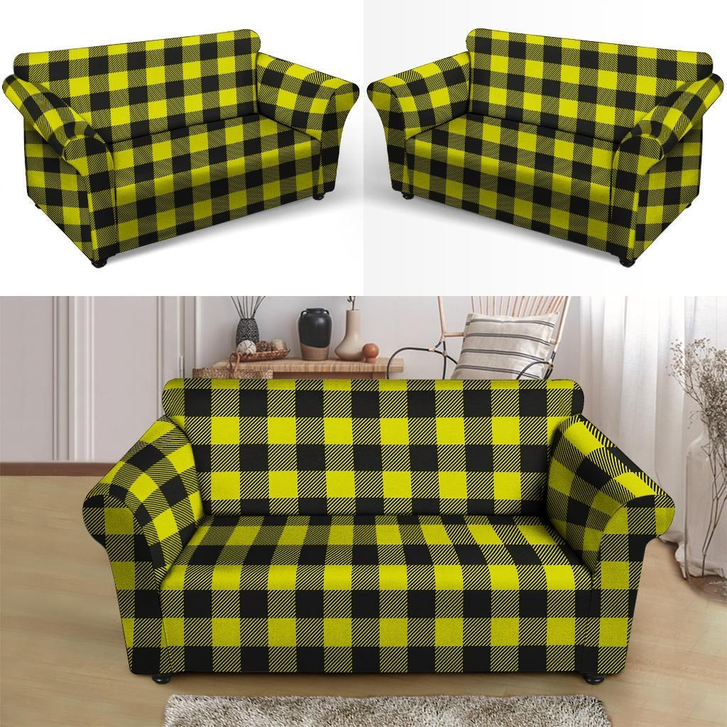 Yellow Plaid Loveseat Cover-grizzshop