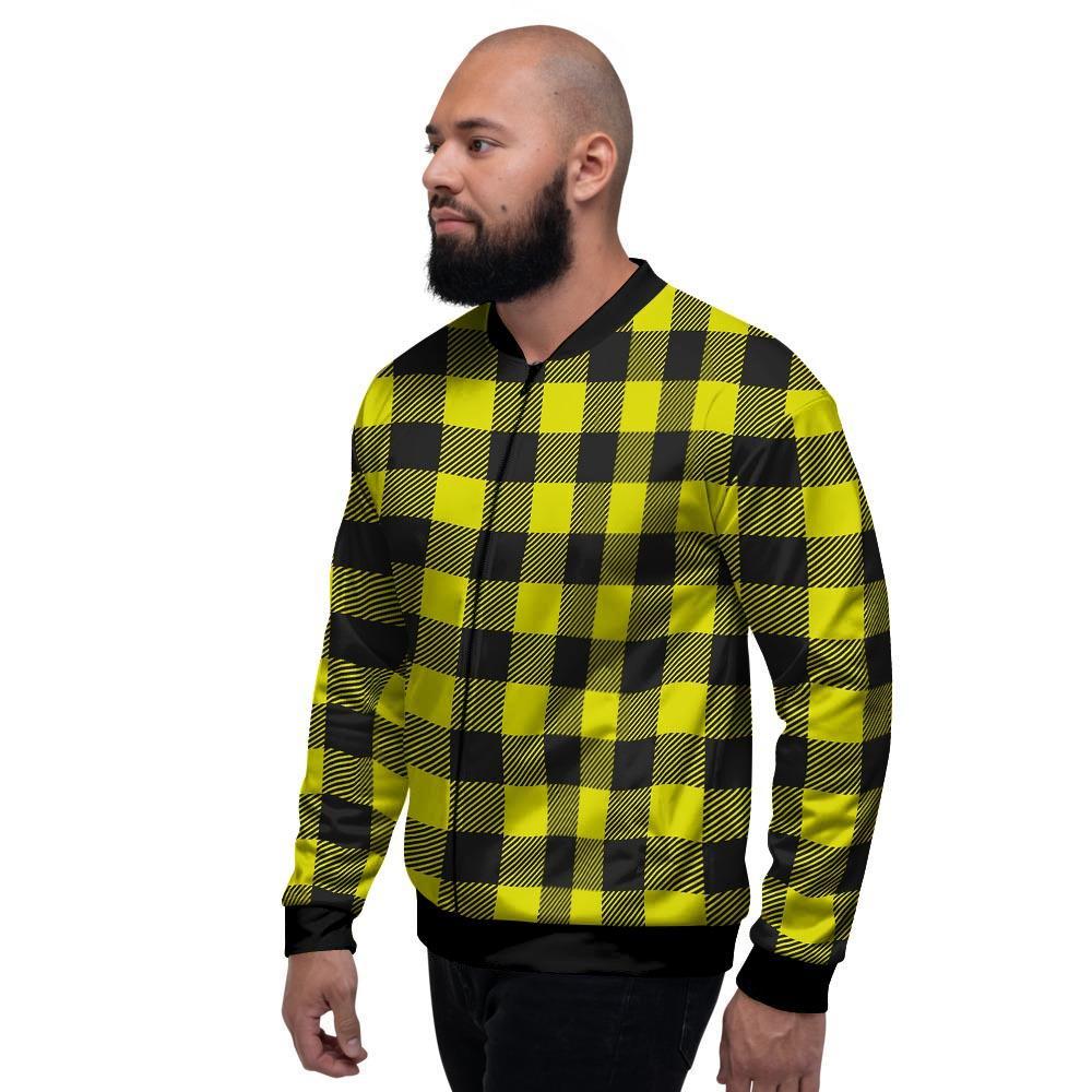 Yellow Plaid Men's Bomber Jacket-grizzshop