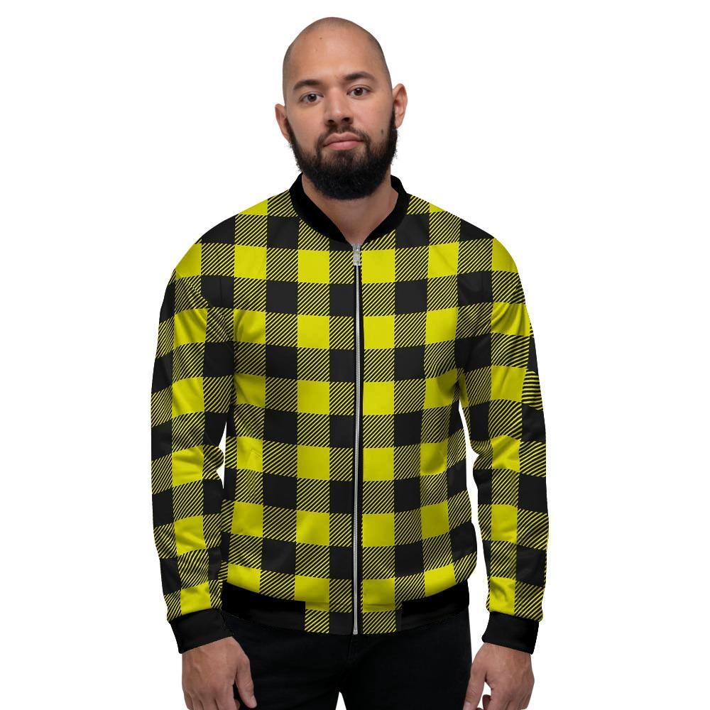 Yellow Plaid Men's Bomber Jacket-grizzshop
