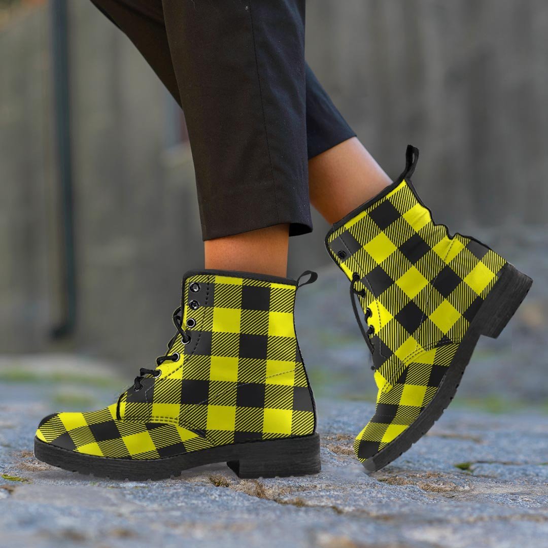 Yellow Plaid Men's Boots-grizzshop