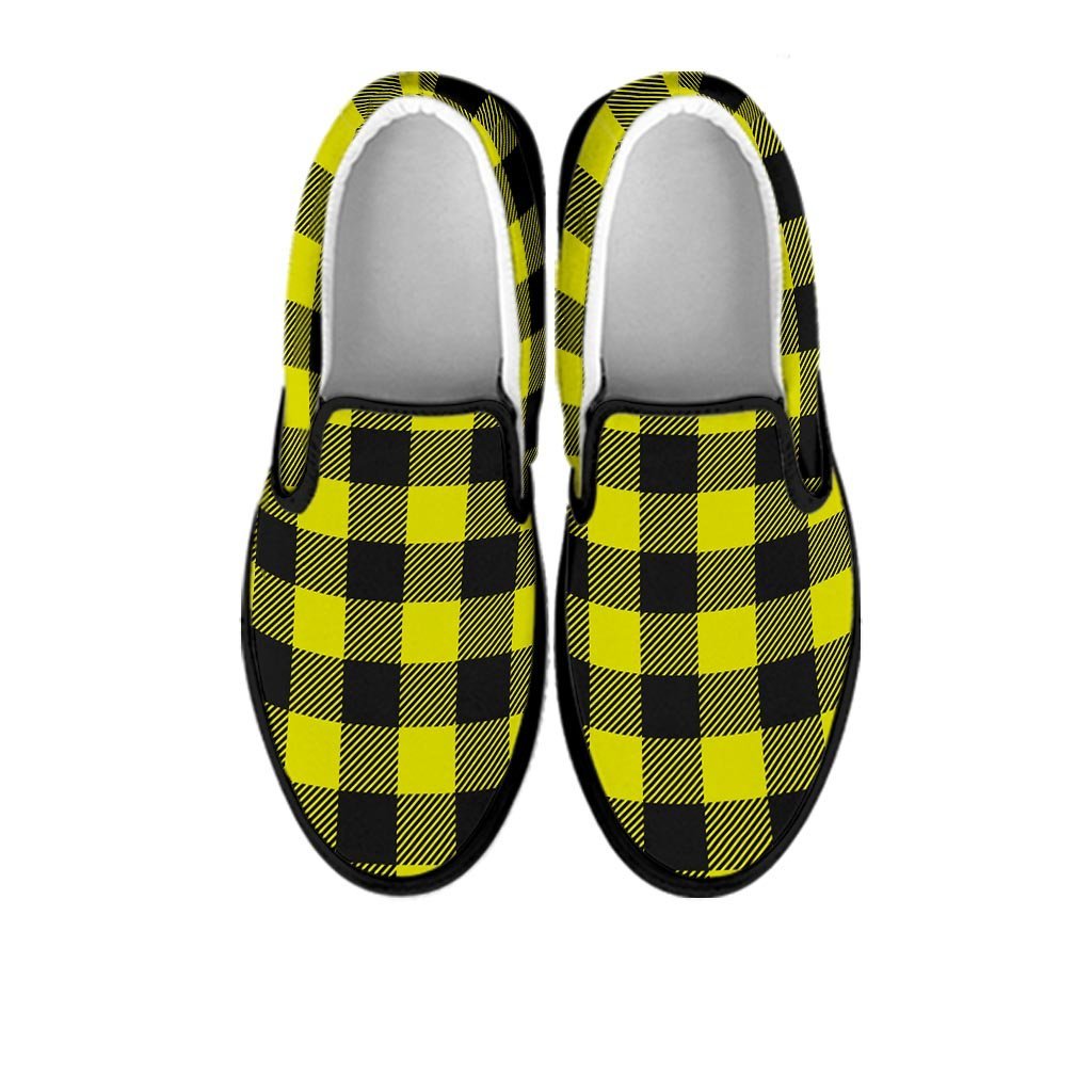 Yellow Plaid Men's Slip On Sneakers-grizzshop