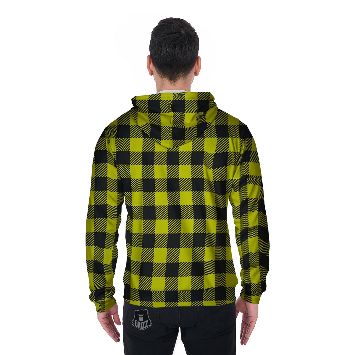 Yellow Plaid Men's Zip Up Hoodie-grizzshop