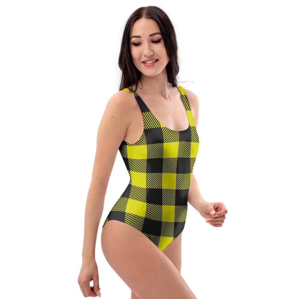 Yellow Plaid One Piece Swimsuite-grizzshop