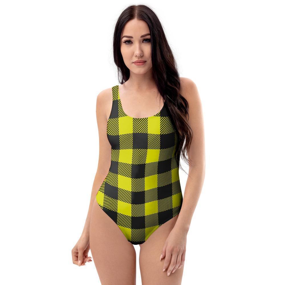 Yellow Plaid One Piece Swimsuite-grizzshop