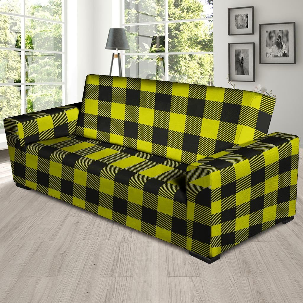 Yellow Plaid Sofa Cover-grizzshop