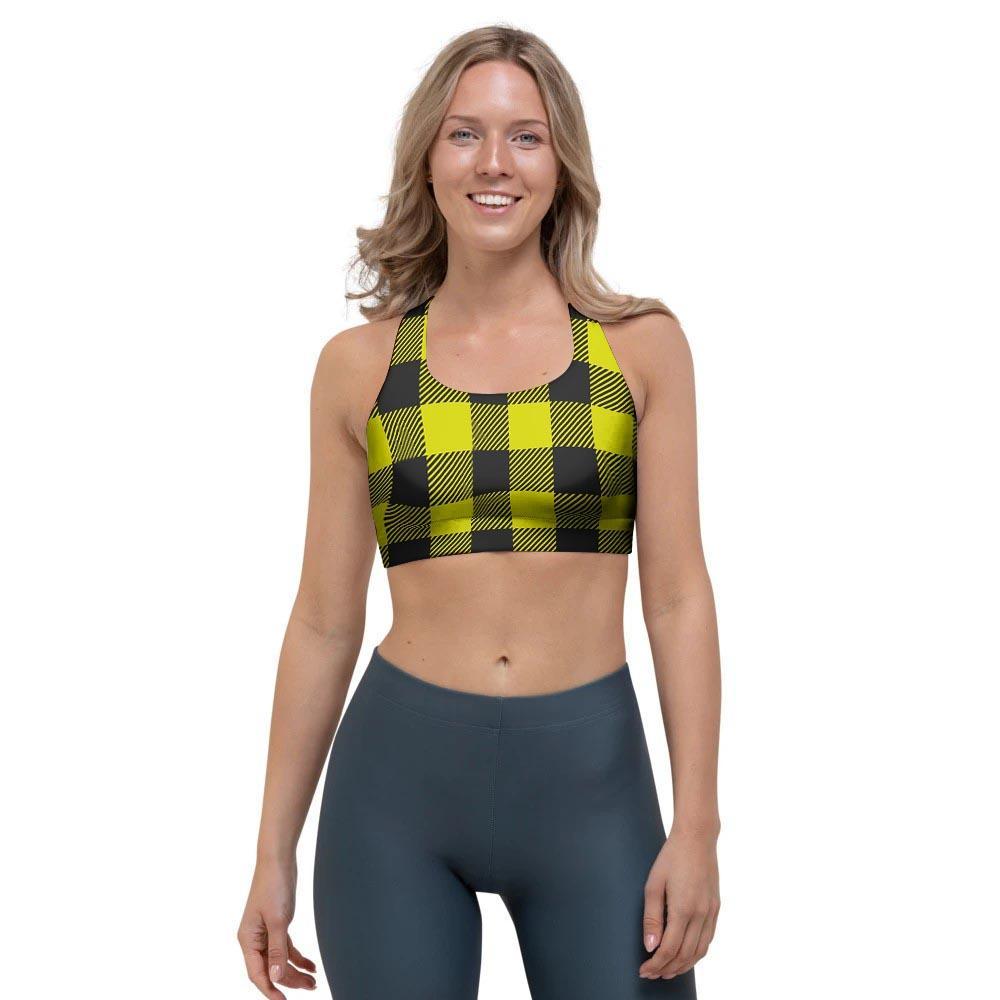 Yellow Plaid Sports Bra-grizzshop