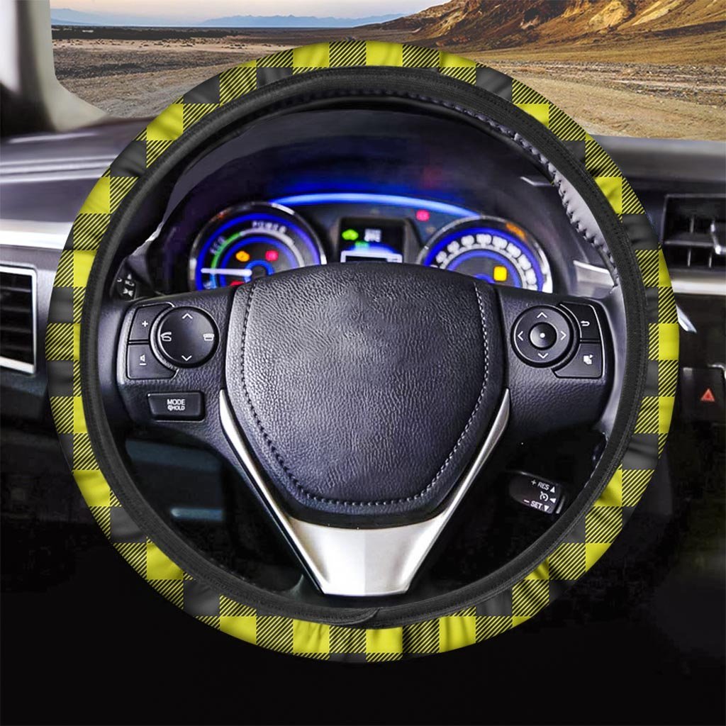 Yellow Plaid Steering Wheel Cover-grizzshop