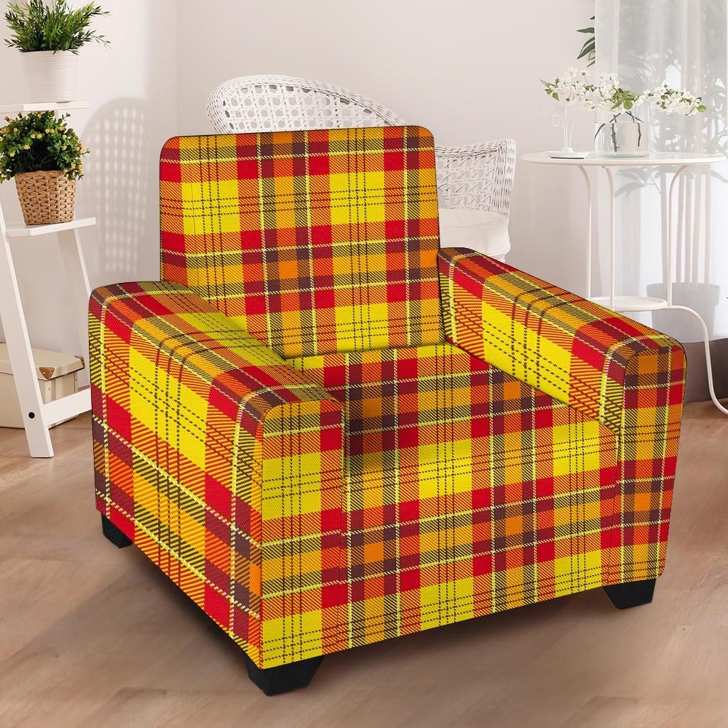 Yellow Plaid Tartan Armchair Cover-grizzshop