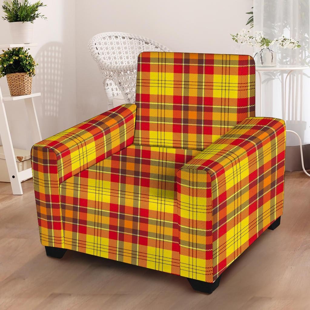 Yellow Plaid Tartan Armchair Cover-grizzshop