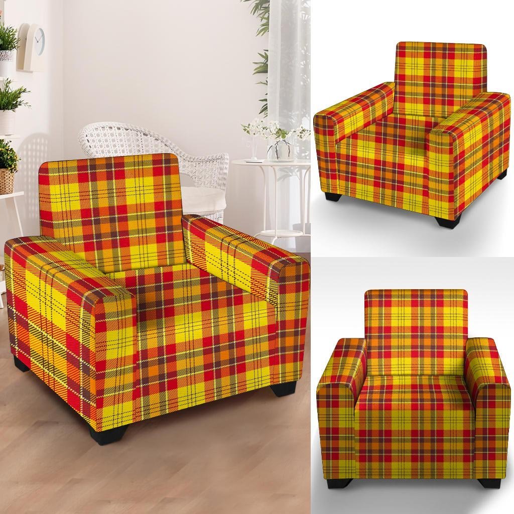 Yellow Plaid Tartan Armchair Cover-grizzshop