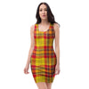 Yellow Plaid Tartan Bodycon Dress-grizzshop