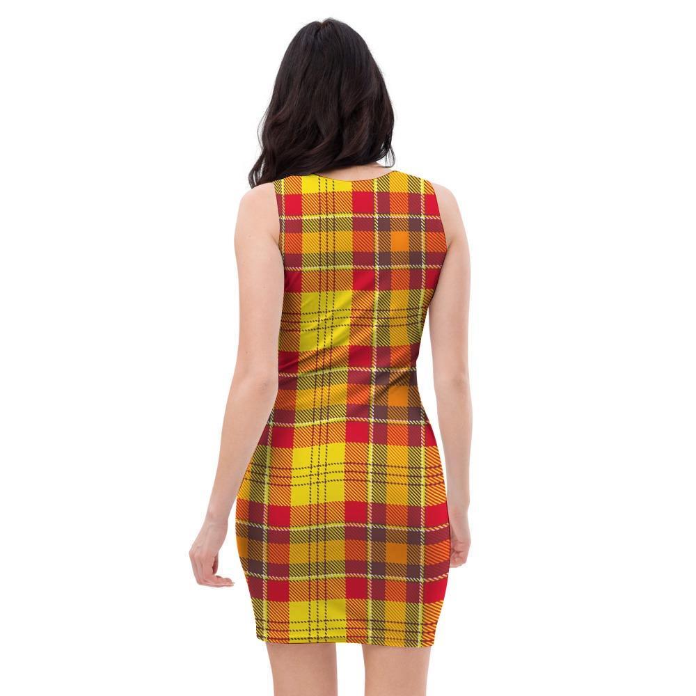 Yellow Plaid Tartan Bodycon Dress-grizzshop