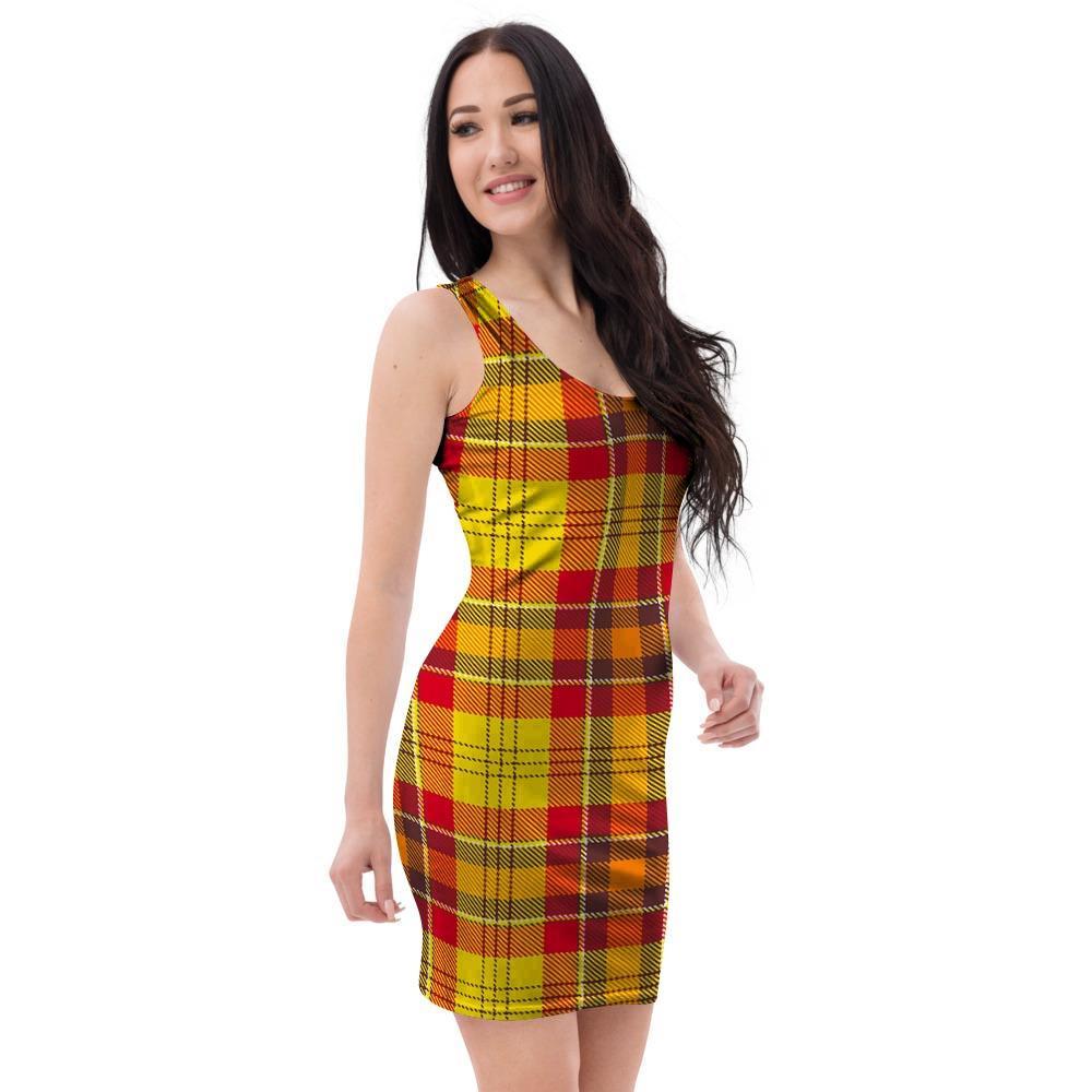 Yellow Plaid Tartan Bodycon Dress-grizzshop