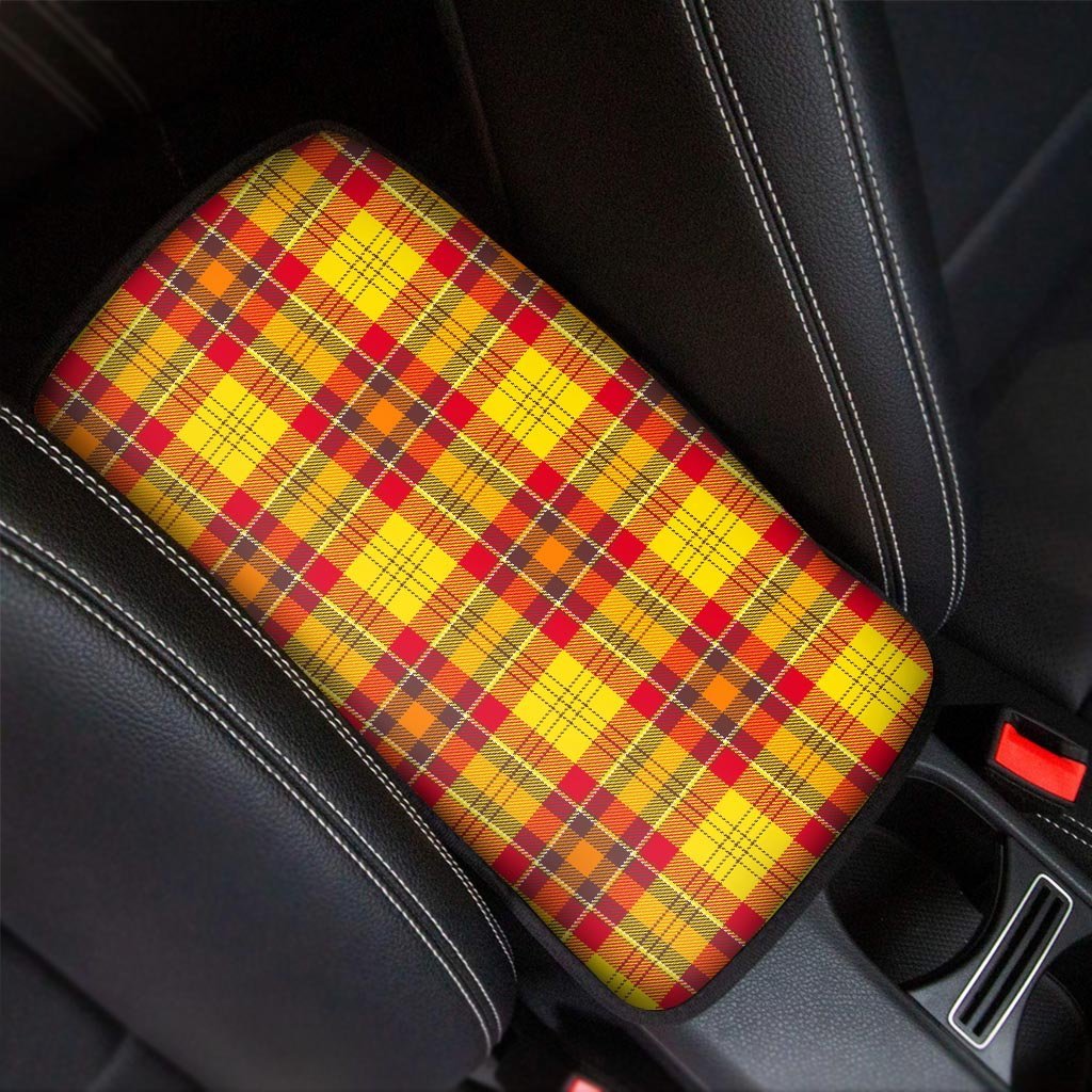 Yellow Plaid Tartan Car Console Cover-grizzshop