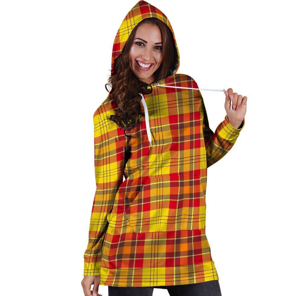 Yellow Plaid Tartan Hoodie Dress-grizzshop