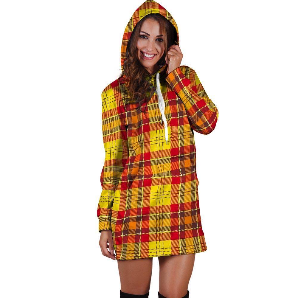 Yellow Plaid Tartan Hoodie Dress-grizzshop