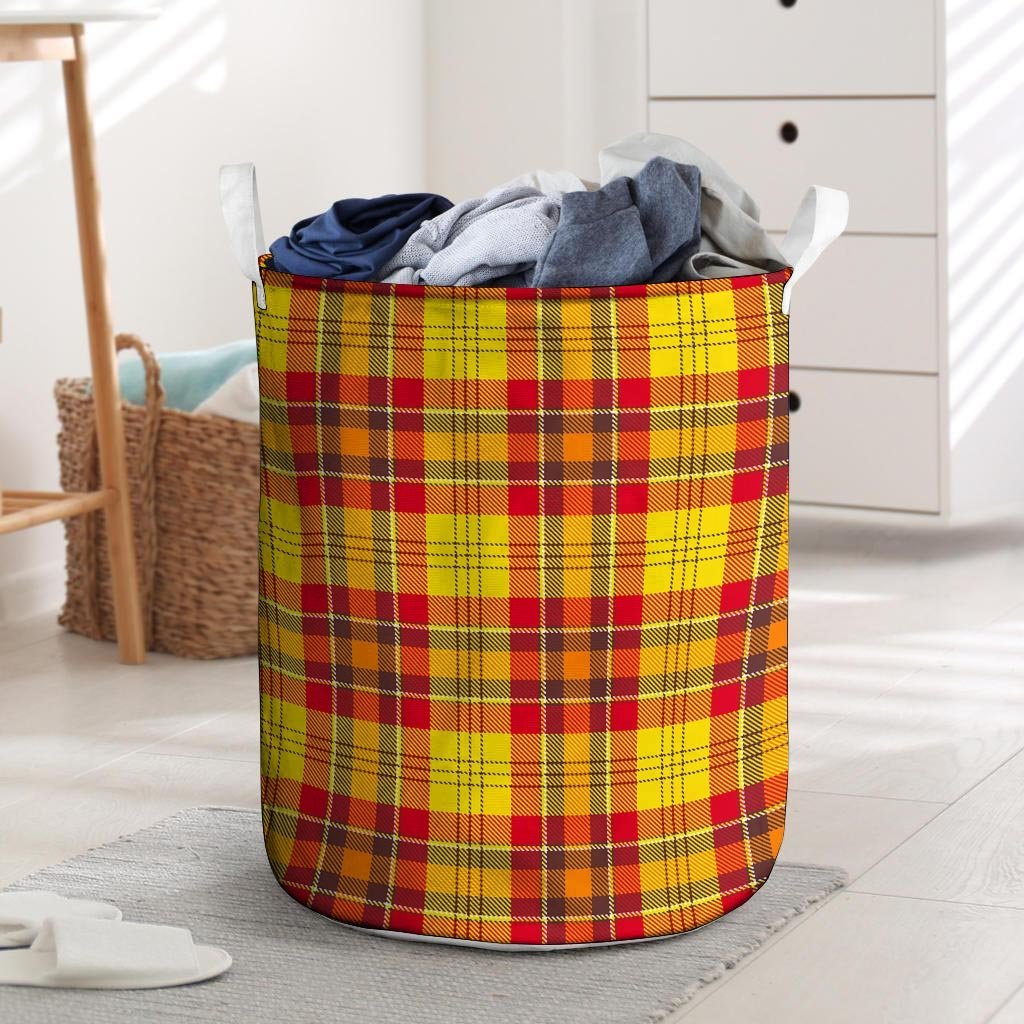 Yellow Plaid Tartan Laundry Basket-grizzshop
