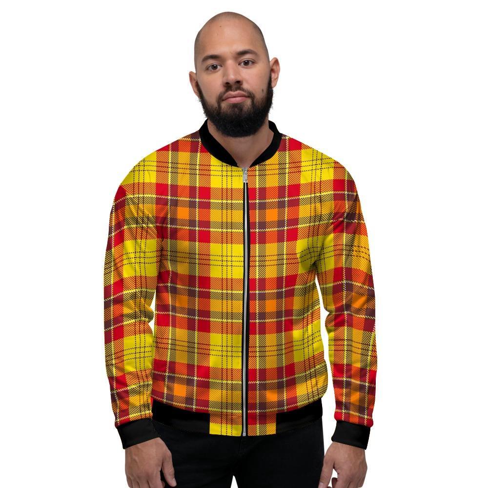 Yellow Plaid Tartan Men's Bomber Jacket-grizzshop