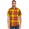 Yellow Plaid Tartan Men's Short Sleeve Shirt-grizzshop