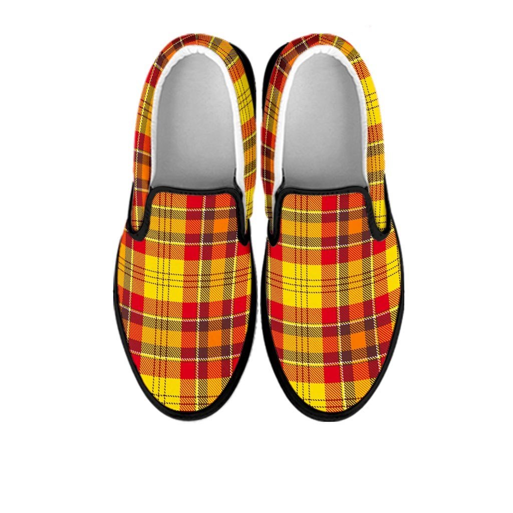Yellow Plaid Tartan Men's Slip On Sneakers-grizzshop