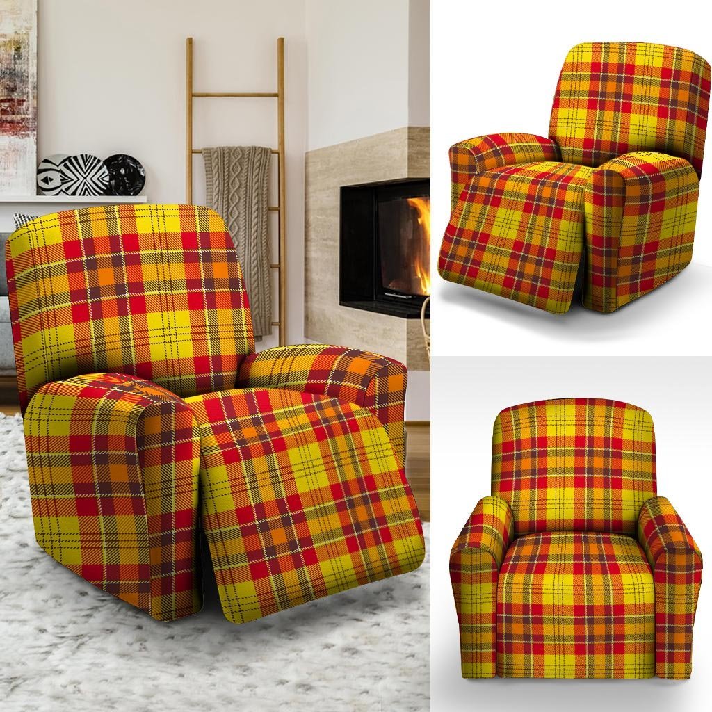 Yellow Plaid Tartan Recliner Cover-grizzshop