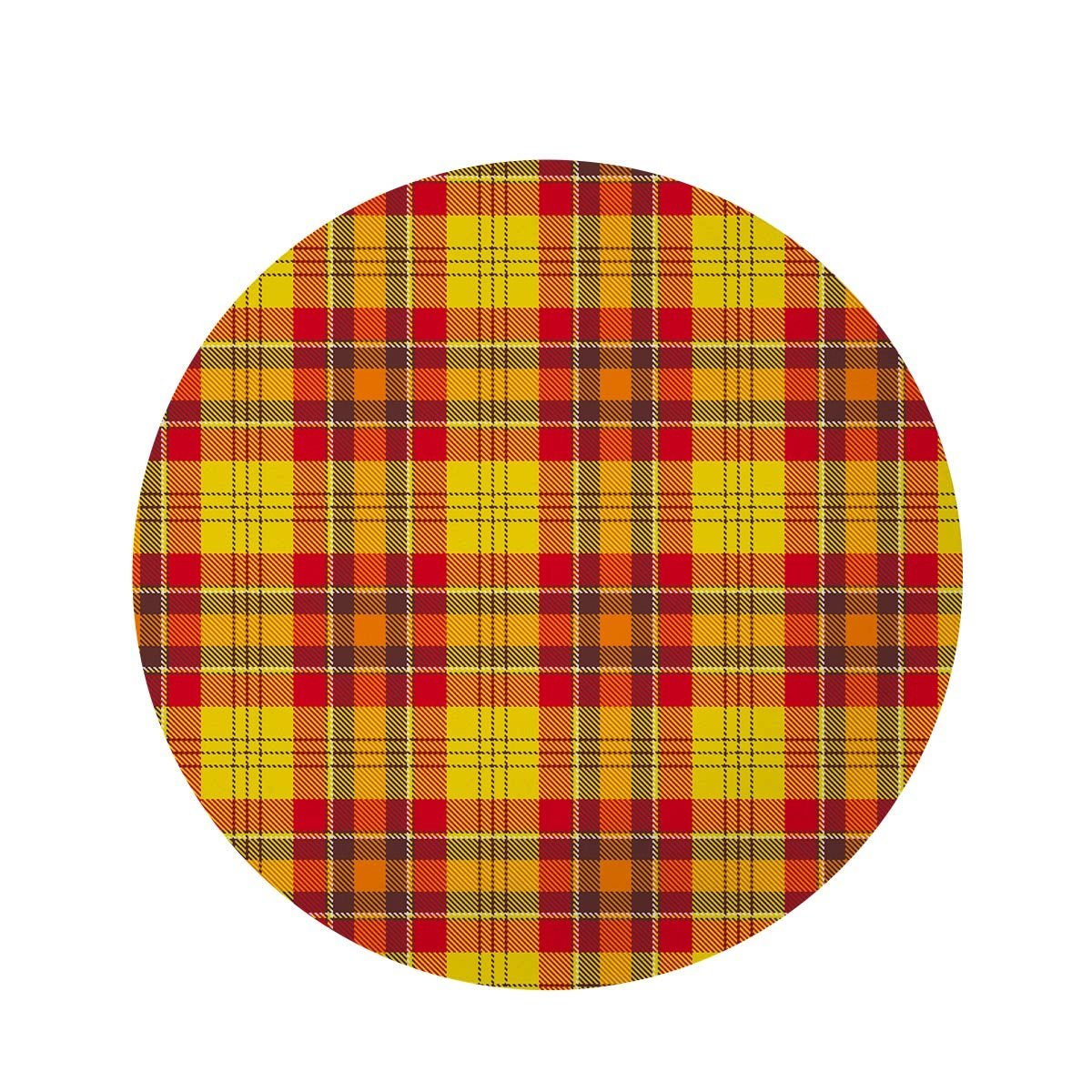 Yellow Plaid Tartan Round Rug-grizzshop