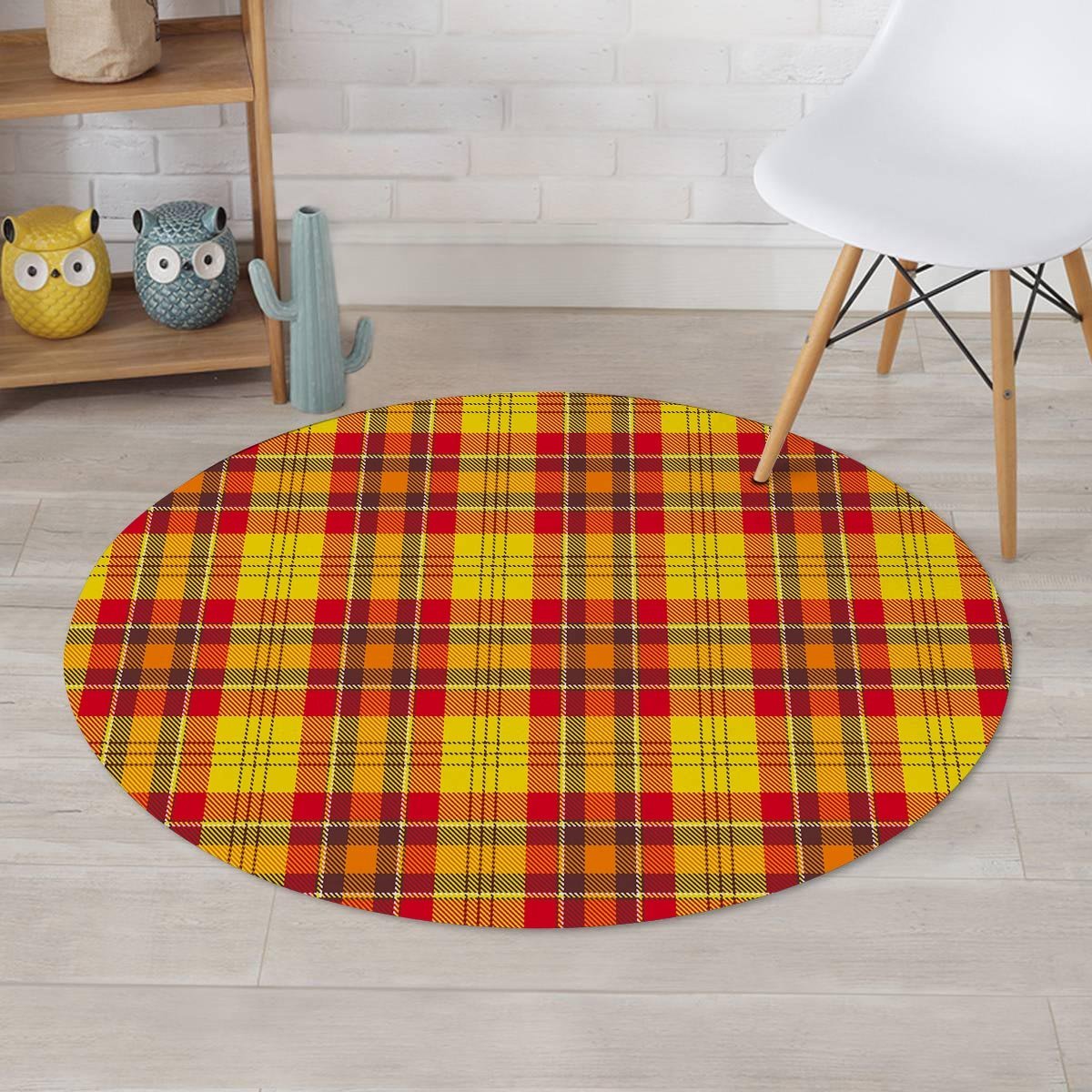 Yellow Plaid Tartan Round Rug-grizzshop