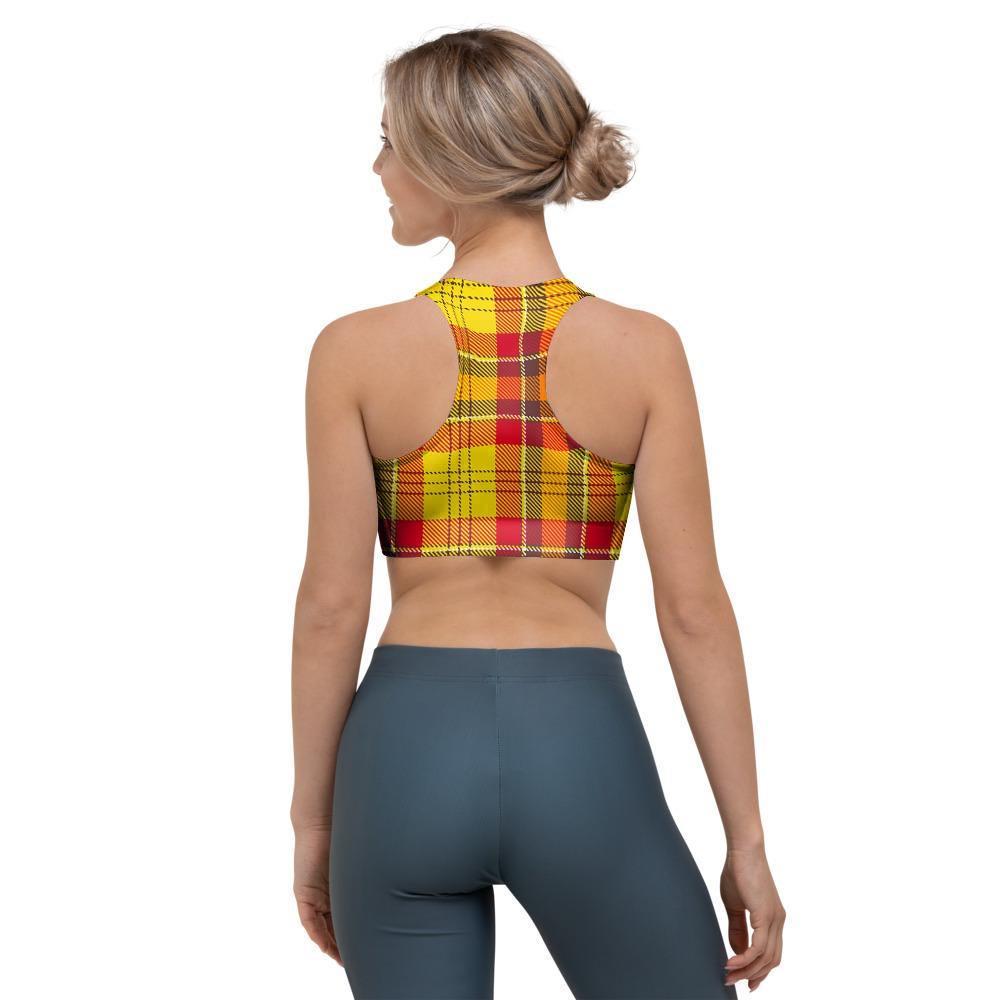 Yellow Plaid Tartan Sports Bra-grizzshop