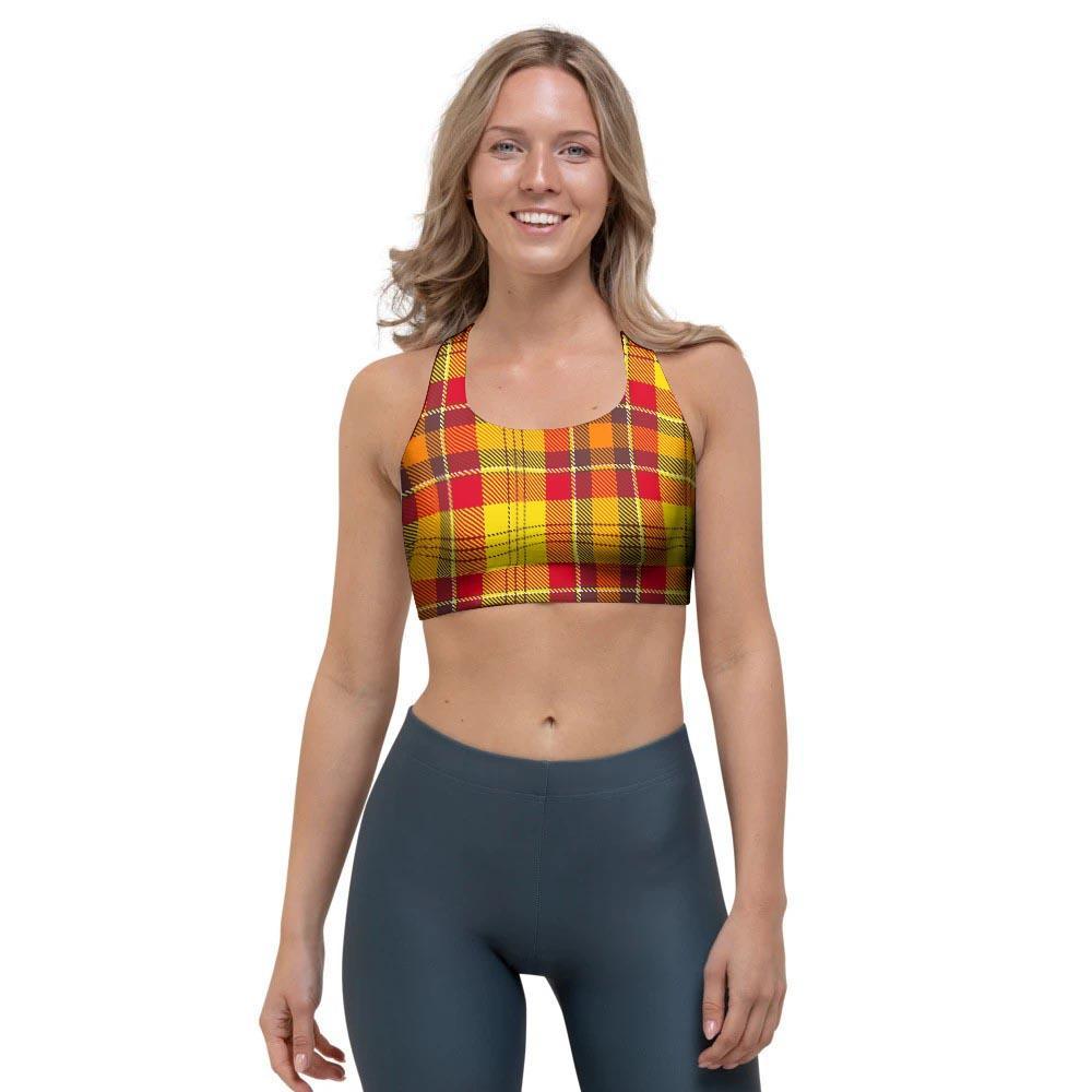 Yellow Plaid Tartan Sports Bra-grizzshop