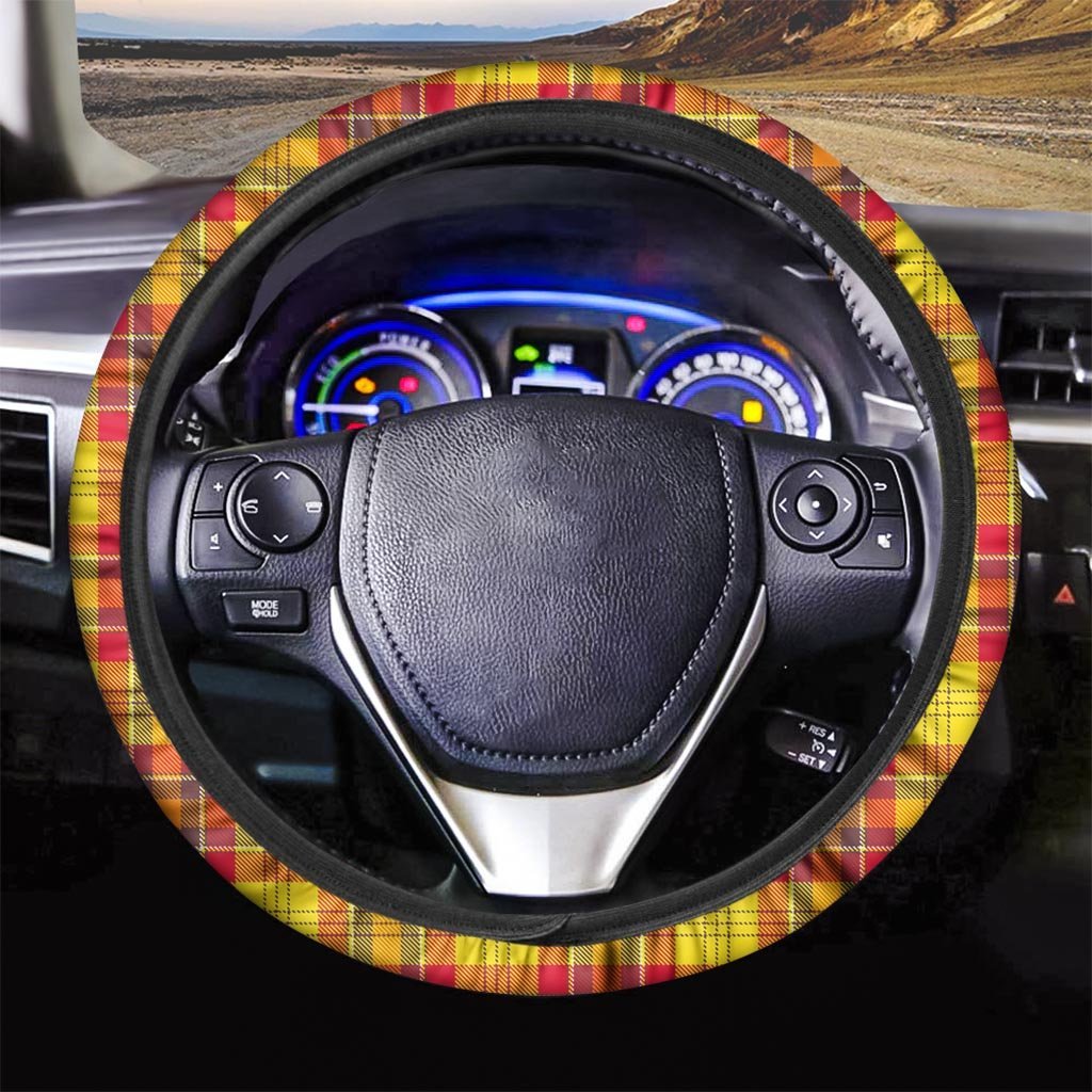 Yellow Plaid Tartan Steering Wheel Cover-grizzshop